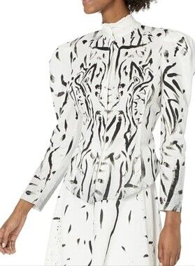 Making The Cut White & Black Patterned Linen/Cotton Top Sz M By Gary Graham